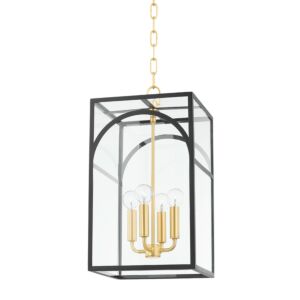 Addison Four Light Pendant in Aged BrassTextured Black Combo by Mitzi