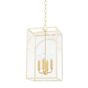 Addison Four Light Pendant in Aged BrassTextured Cream by Mitzi