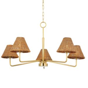 Issa Five Light Chandelier in Aged Brass by Mitzi