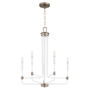 Davies 5-Light Chandelier in Studio White w with Dark Brass