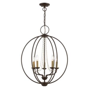 Arabella 5-Light Chandelier in Bronze w with Antique Brass Finish Candles