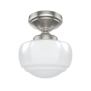 Hunter Saddle Creek Shiny Cased White Glass 1-Light Mini Semi Flush in Brushed Nickel