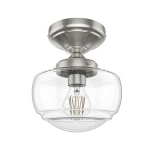 Hunter Saddle Creek Clear Seeded Glass 1-Light Mini Semi Flush in Brushed Nickel