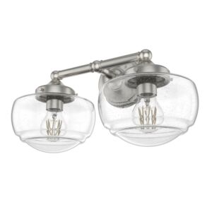 Hunter Saddle Creek Clear Seeded Glass 2-Light Bathroom Vanity Light in Brushed Nickel