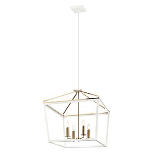 Mavonshire 4-Light Chandelier in White with Aged Gold Brass