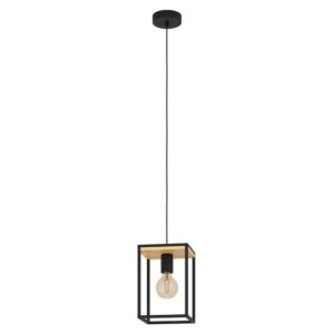 Libertad One Light Pendant in Structured Black & Natural Wood by Eglo USA