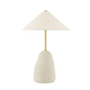 Maia Two Light Table Lamp in Aged BrassCeramic Textured Beige by Mitzi