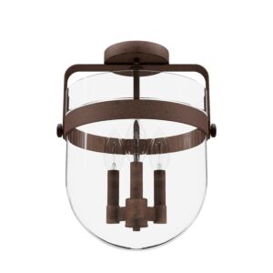 Hunter Karloff 3-Light Semi-Flush Mount in Textured Rust