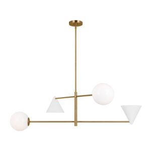 Cosmo 4-Light Chandelier in Matte White and Burnished Brass