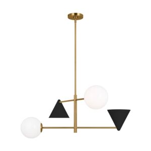 Cosmo Four Light Chandelier in Midnight Black and Burnished Brass by Visual Comfort Studio