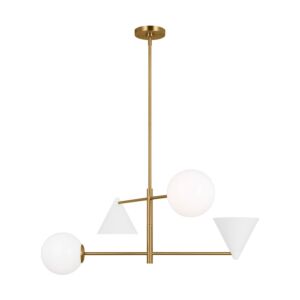 Cosmo Four Light Chandelier in Matte White and Burnished Brass by Visual Comfort Studio