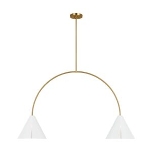 Cambre 2-Light LED Linear Chandelier in Matte White and Burnished Brass