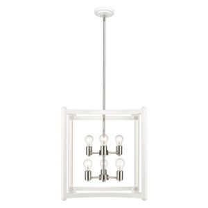 Coyle 6-Light Pendant Light in White with Polished Nickel Cluster