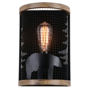 Kodiak 1-Light Wall Sconce in Black and Burnished Teak