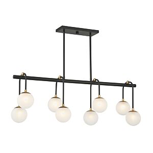 Couplet Eight Light Linear Chandelier in Matte Blackith Warm Brass by Savoy House