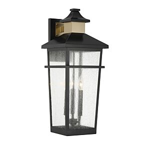 Kingsley Three Light Outdoor Wall Lantern in Matte Blackith Warm Brass by Savoy House