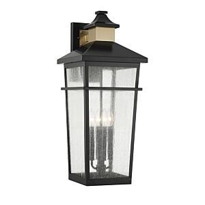 Kingsley Four Light Outdoor Wall Lantern in Matte Blackith Warm Brass by Savoy House