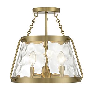 Crawford Three Light SemiFlush Mount in Warm Brass by Savoy House