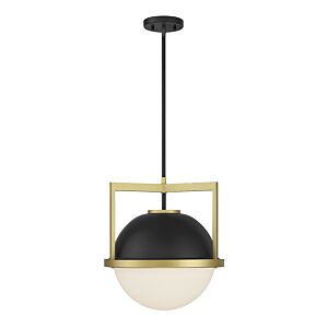 Carlysle 1-Light Pendant in Matte Black with Warm Brass Accents