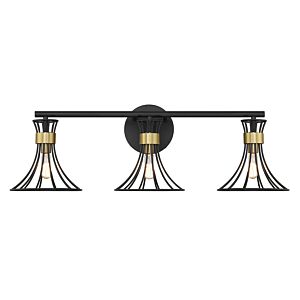 Breur Three Light Bathroom Vanity in Matte Blackith Warm Brass by Savoy House