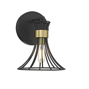 Breur 1-Light Wall Sconce in Matte Black with Warm Brass Accents