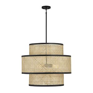  Three Light Pendant in Natural Caneith Matte Black by Meridian