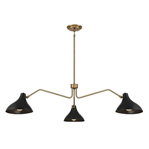  Three Light Pendant in Matte Blackith Natural Brass by Meridian