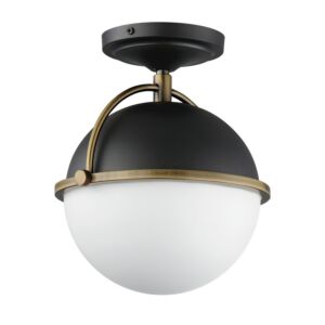 Duke 1-Light Semi-Flush Mount in Black with Weathered Brass