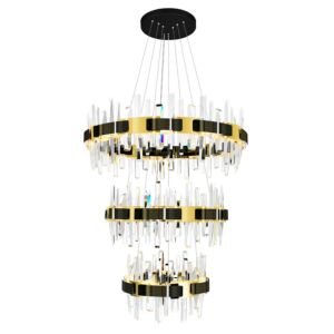 Aya LED Chandelier in Pearl Black & Titanium Gold by CWI Lighting