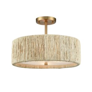 Abaca 3-Light Semi-Flush Mount in Satin Brass