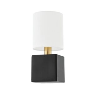 Joey One Light Wall Sconce in Aged BrassCeramic Satin Black by Mitzi