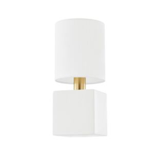 Joey One Light Wall Sconce in Aged BrassCeramic Satin White by Mitzi