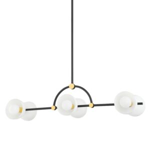 Belle Six Light Linear in Aged BrassTextured Black Combo by Mitzi