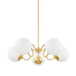 Havana Five Light Chandelier in Aged Brass by Mitzi