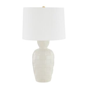 Dawn One Light Table Lamp in Aged BrasCeramic Satin Cream by Mitzi