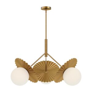 Plume 3-Light Chandelier in Brushed Gold with Opal Glass