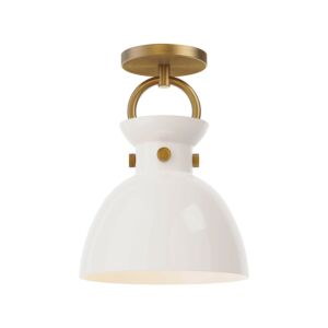 Waldo One Light Semi Flush Mount in Aged Gold Glossy Opal Glass by Alora