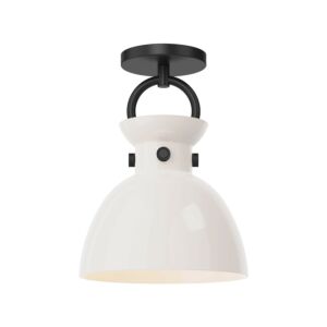 Waldo 1-Light Semi-Flush Mount in Matte Black with Glossy Opal Glass