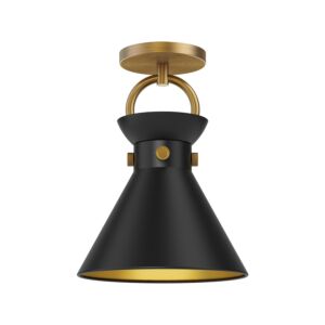 Emerson One Light Semi Flush Mount in Aged Gold Matte Black by Alora