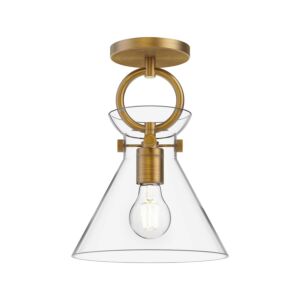 Emerson One Light Semi Flush Mount in Aged Gold Clear by Alora