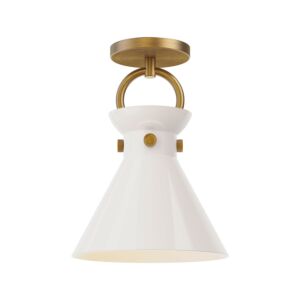 Emerson One Light Semi Flush Mount in Aged Gold Glossy Opal Glass by Alora