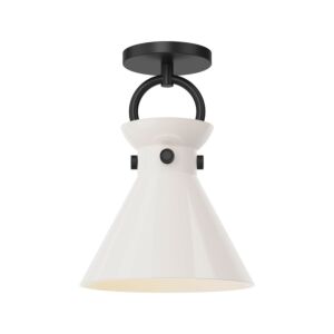 Emerson 1-Light Semi-Flush Mount in Matte Black with Glossy Opal Glass