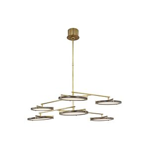 Shuffle Large 6-Light Integrated LED Ceiling Chandelier in Natural Brass