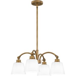 Quoizel Pendant Four Light Chandelier in Weathered Brass by Quoizel