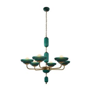 Verde Six Light Chandelier in Satin Brass by Kalco