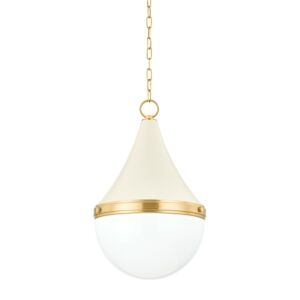 Ciara One Light Pendant in Aged BrassSoft Cream by Mitzi