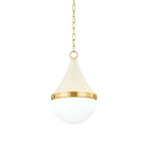 Ciara One Light Pendant in Aged BrassSoft Cream by Mitzi