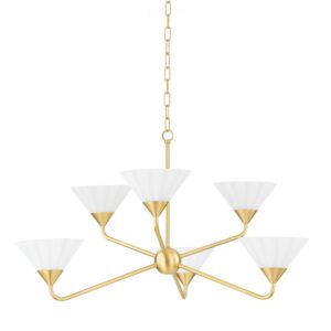 Kelsey Six Light Chandelier in Aged Brass by Mitzi