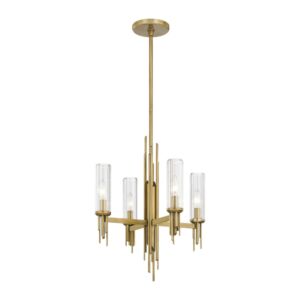 Torres 4-Light Chandelier in Ribbed Glass with Vintage Brass