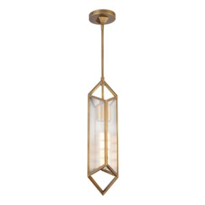 Cairo 1-Light Pendant in Ribbed Glass with Vintage Brass